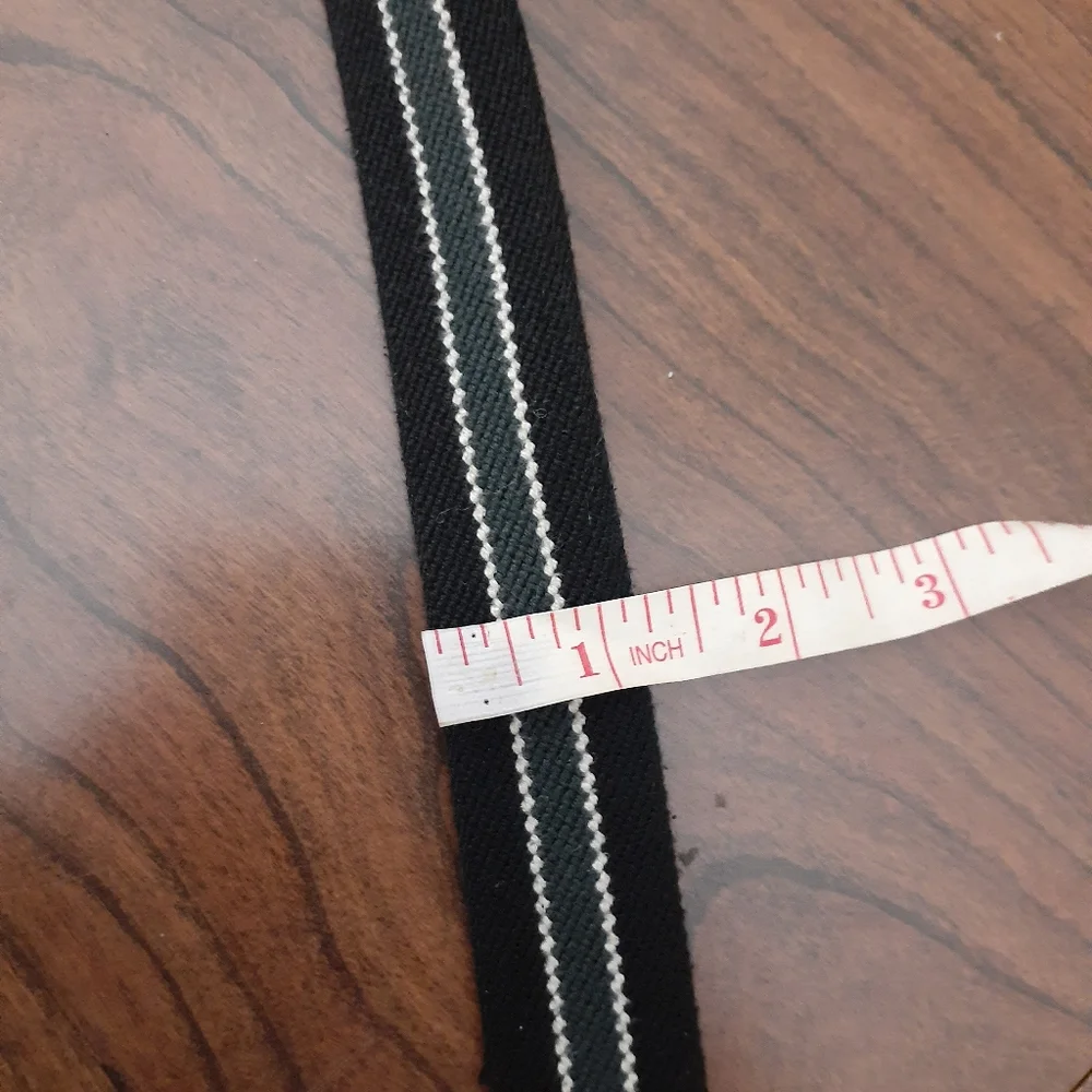 Black Gray White Striped Leather Fabric Belt